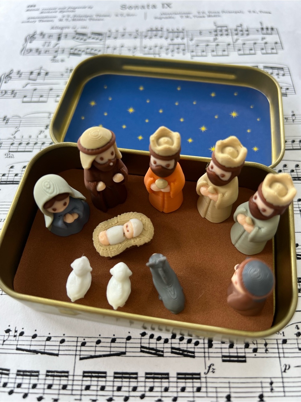 Miniature Christmas Nativity Scene Set in Metal Tin 3D Printed 10 Pieces
